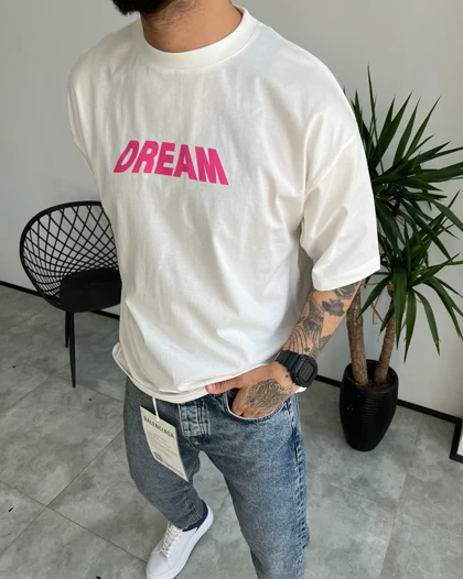 تیشرت یقه گرد DREAM رنگ سفید