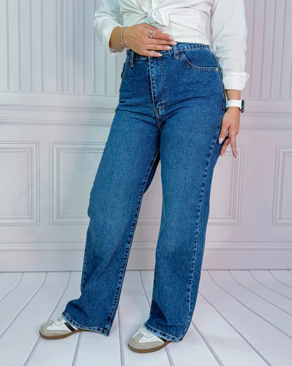 خرید شلوار نیم بگ ساده آبی تیره زنانه Simple Dark Blue Semi Baggy Jeans کد 913300