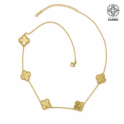 گردنبند استیل ونکلیف پنج گل طلایی طرح دار کد 509428035