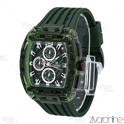 ساعت اورجینال ناوی فورس NaviForce مردانه مستطیلی سبز بند رابر 106990