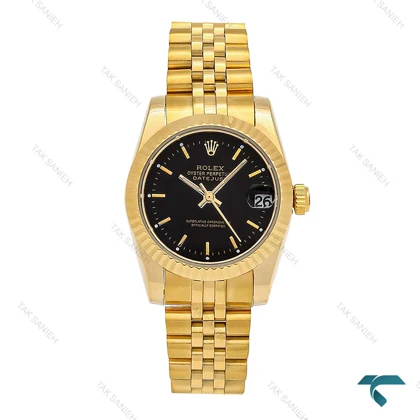 ساعت رولکس زنانه طلایی صفحه مشکی خطی مدیوم Rolex-6742-L