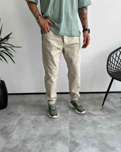 شلوار جین کتان مام استایل رنگ استخوانی تیره JACK&JONES