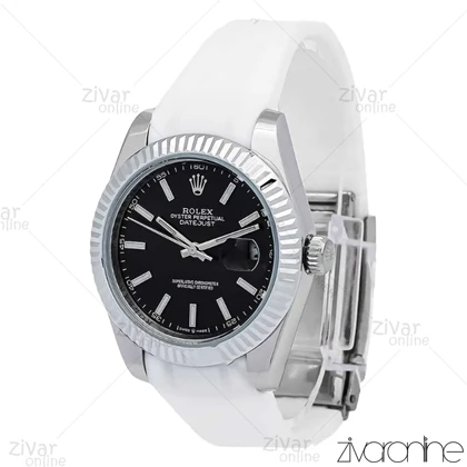ساعت رولکس دیت جاست 2 مردانه صفحه مشکی بند رابر سفید 106608