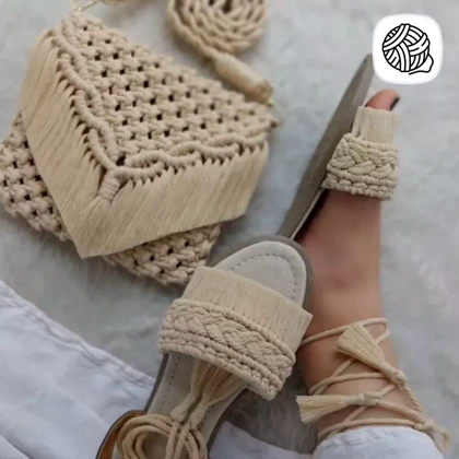 ست کیف و صندل زنانه مکرومه بافی مدل آیلا