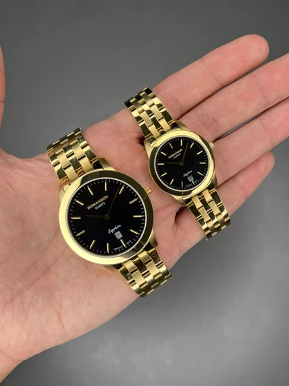 ساعت مچی رومانسون کوارتز بند طلایی صفحه مشکی Romanson Quartz