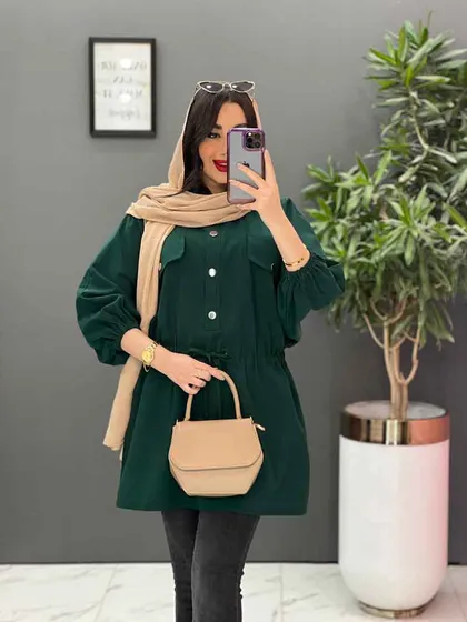 مانتو لینن کمرگت پیراهنی