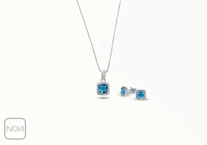 نیم ست نقره نگین آبی کد 651219