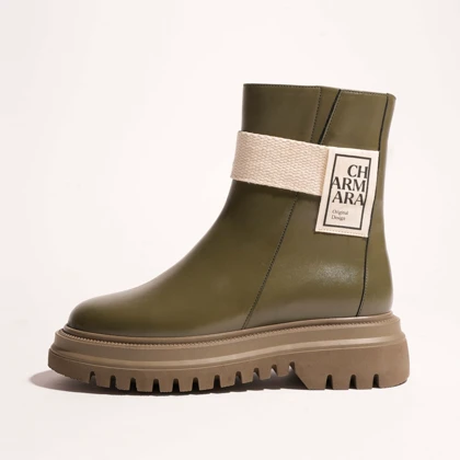 نیم بوت چرم زنانه سبز مدل stormy