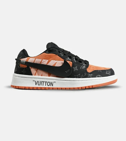 کفش کتانی مردانه و زنانه مشکی نارنجی NIKE jordan 1 x LOUIS VUITTON مدل 7182