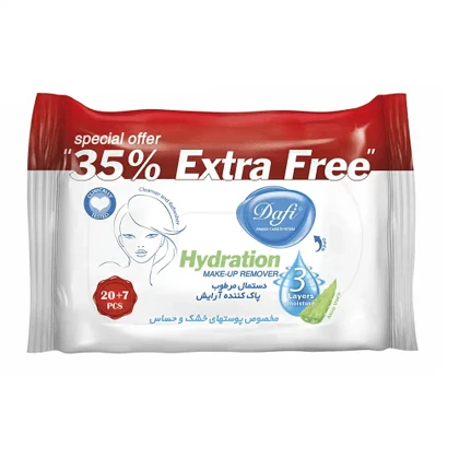 دستمال مرطوب پاک کننده آرایش پوست خشک و حساس دافی 27 عددی