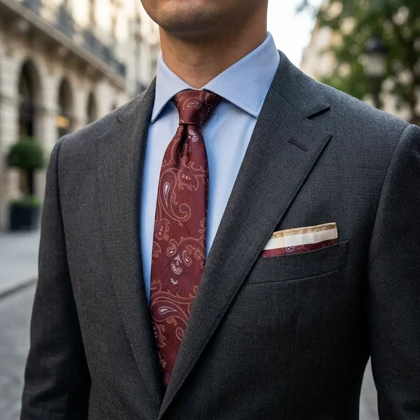 کراوات و پوشت دستدوز طرح گل و بوته برند Massimo Dutti