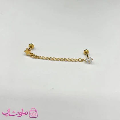پیرسینگ گوش طرح زنجیردار نگین‌دار