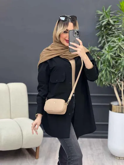 مانتو لینن رنگی دو جیب پاکتی