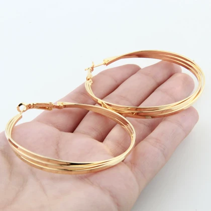 گوشواره زنانه حلقه‌ای سه لاین ساده