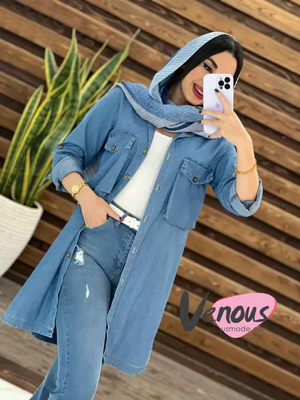 مانتو جین کاغذی دو جیب