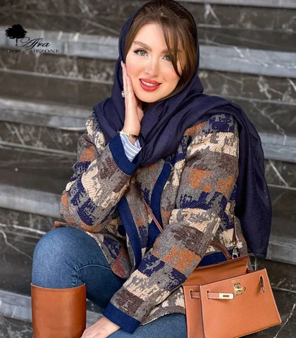 پالتو کتی شانل مخمل طرح گلیمی کد 14003561