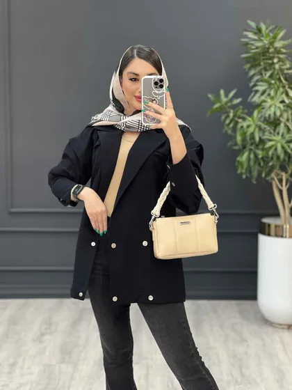 مانتو لینن چهار دکمه سرشونه ژیله دار