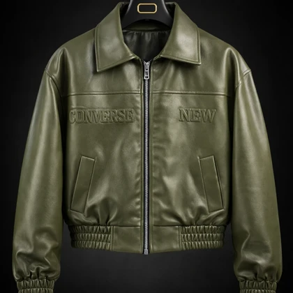 جکت چرم باکسی پایین کش سبز چاپ داغی خور خفن اولد مانی 2026 کد 52