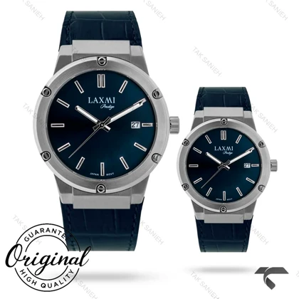 ساعت ست لاکسمی 8126-1 نقره ای سرمه ای بند چرم Laxmi-9138-S