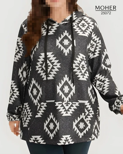 هودی زنانه سایز بزرگ طرح هندسی