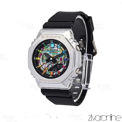 ساعت جی شاک GM-S2100 زنانه چند موتوره مشکی نقره ای صفحه آبرنگی 106386