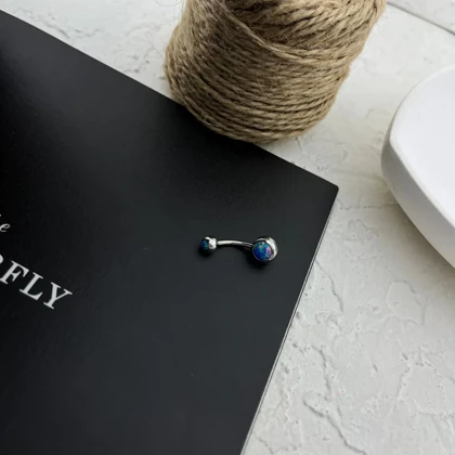 پیرسینگ ناف استیل با نگین اوپال