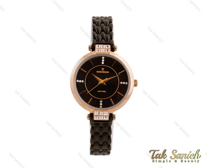 ساعت رومانسون زنانه نگین‌دار رزگلد مشکی Romanson-3732-L
