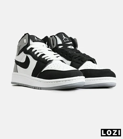 کفش کتانی ساق‌دار مردانه و زنانه سفید مشکی طوسی NIKE jordan 1 مدل 7688