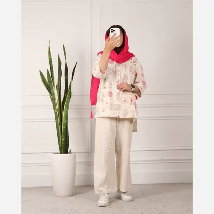تونیک زنانه لینن طرح برگ کد 164
