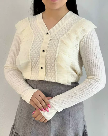 پلیور بافت جلو چین نما دکمه کد 5520