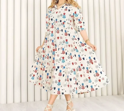 پیراهن زنانه لینن طرح فلامینگو