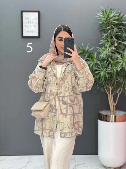 مانتو لینن طرح دار دو جیب پاکتی