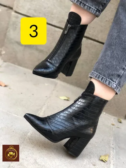 نیم بوت جلو زیپ زنانه مجلسی نوک تیز