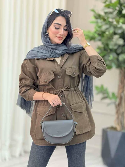 مانتو کتان کمرگت جیب پاکتی