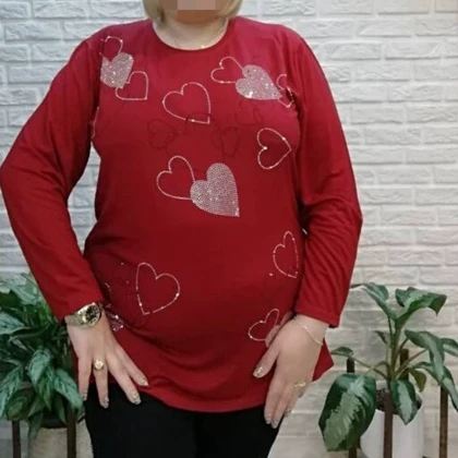 بلوز ویسکوز زنانه نگین‌دار قلبی