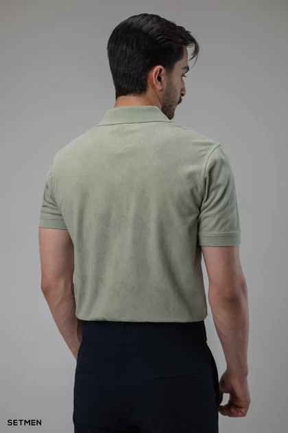 تیشرت یقه دار نیم زیپ ژاکارد اولد مانی