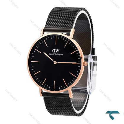 ساعت دنیل ولینگتون مردانه بند حصیری مشکی رزگلد DW-6098-G