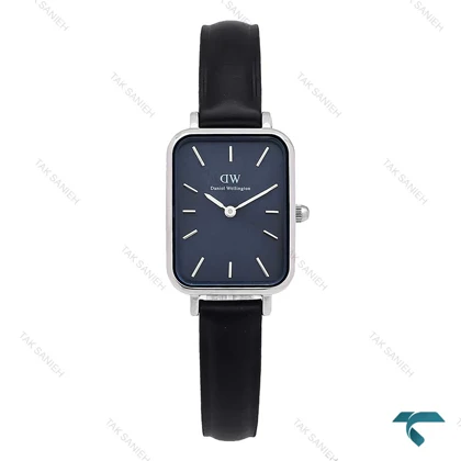 ساعت دنیل ولینگتون زنانه مستطیلی بند چرم مشکی صفحه سرمه ای DW-6576-L