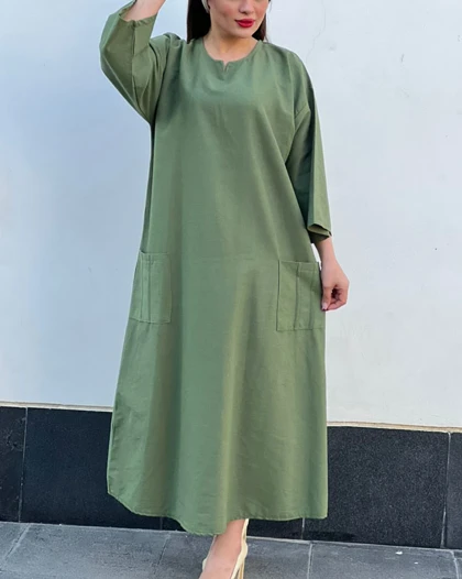 پیراهن لینن خارجی دو جیب 6099