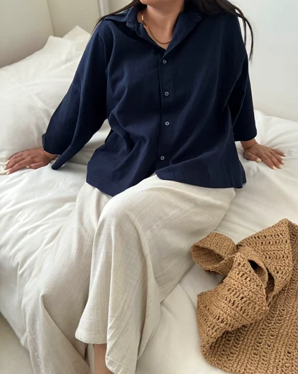 شومیز لینن سرمه ای c&c