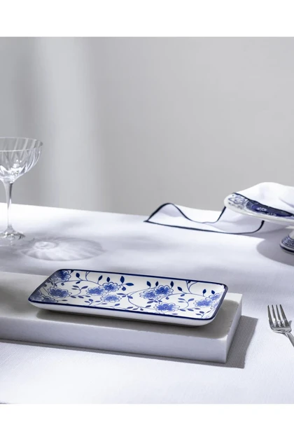 بشقاب سرو Madame Coco مدل Reve Bleu Seren Bone China - آبی/سفید