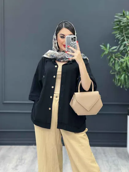 مانتو شومیزی ریش دار جیب دکمه