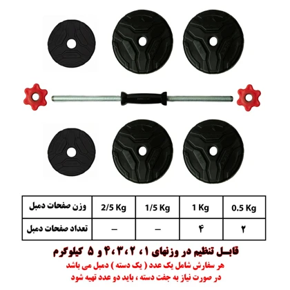 دمبل گرد قابل تنظیم وزن 5 کیلوگرم رادیس فیت مدل DVP-5Mix one handle