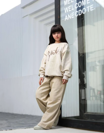 بلوز شلوار کتان دخترانه رنگ کرم کد 3769