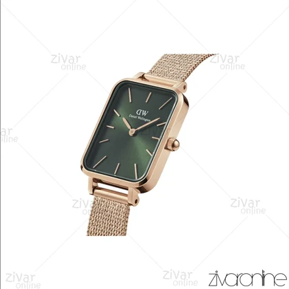 ساعت دنیل ولینگتون زنانه رزگلد صفحه سبز بند حصیری 105419