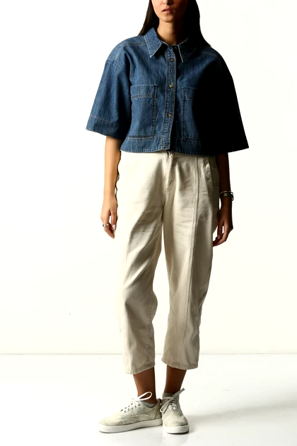 شومیز آستین کوتاه کراپ زنانه