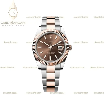 ساعت مچی رولکس دیت جاست سوئیسی بند اویستر سیلوررزگلد صفحه چاکلت Rolex Datejust