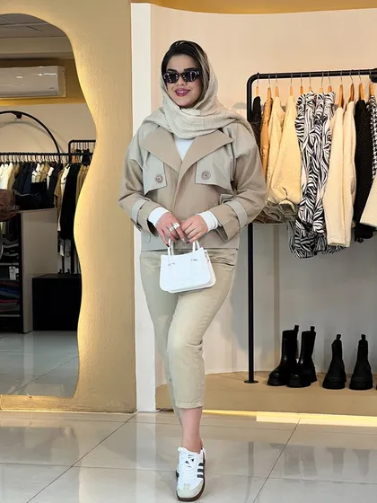 بارانی کوتاه کتان دوخت کرم 010204