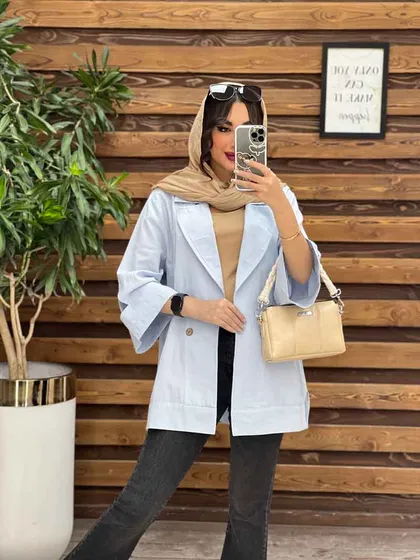 مانتو لینن دو دکمه آستین مثلثی