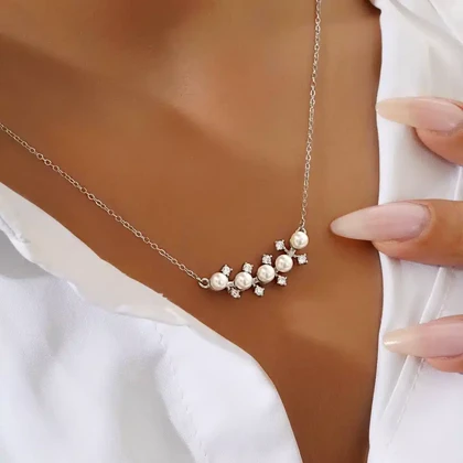 گردنبند نقره زنانه مرواریددار مجلسی